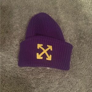Off-White Purple Knit Beanie with Pink 'SEASON' Tag